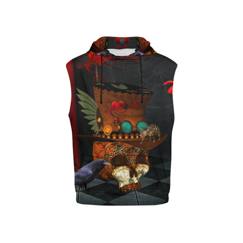 Steampunk skull with rat and hat All Over Print Sleeveless Hoodie for Kid (Model H15)