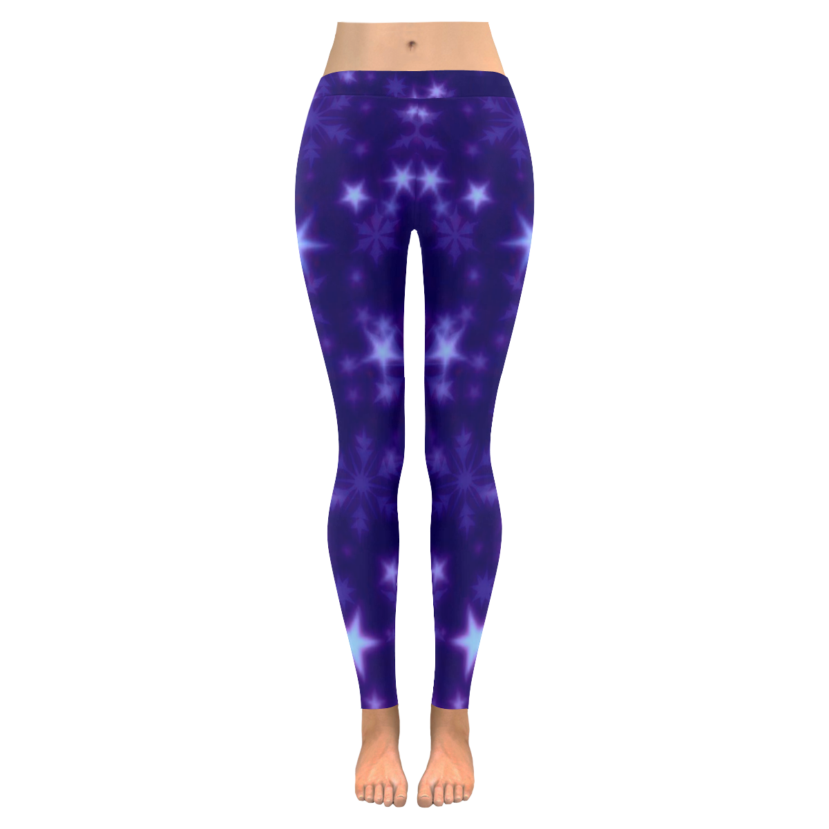 Blurry Stars blue by FeelGood Women's Low Rise Leggings (Invisible Stitch) (Model L05)