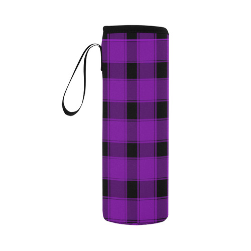 Plaid Purple Neoprene Water Bottle Pouch/Large