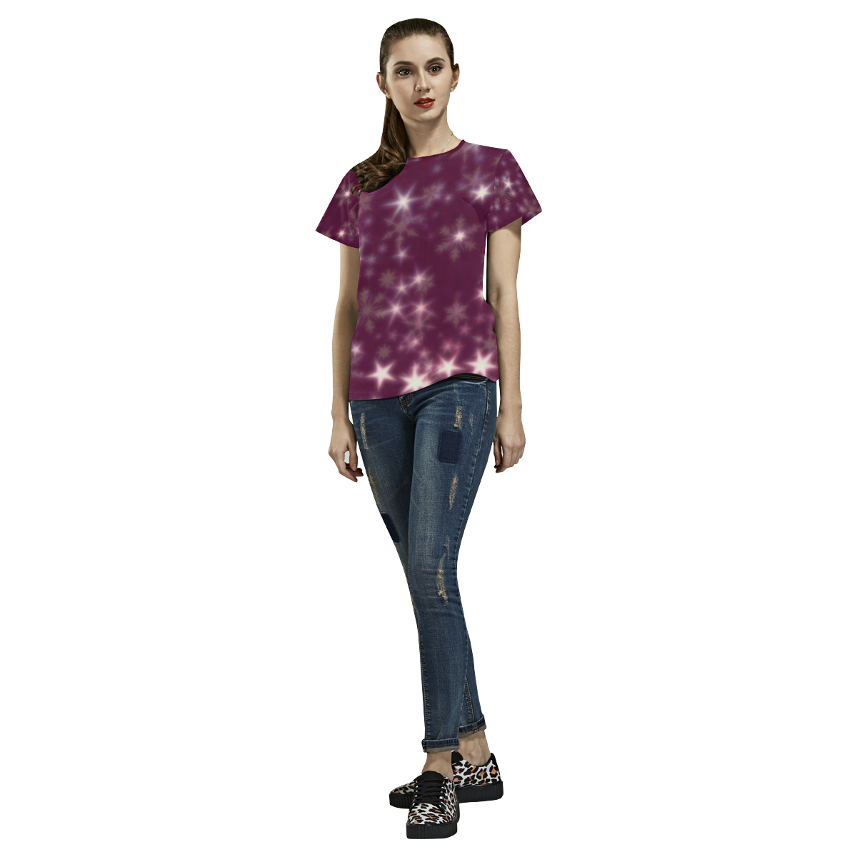 Blurry Stars plum by FeelGood All Over Print T-Shirt for Women (USA Size) (Model T40)