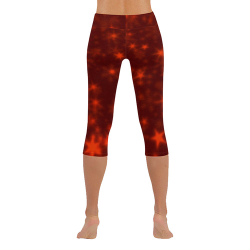 Blurry Stars red by FeelGood Women's Low Rise Capri Leggings (Invisible Stitch) (Model L08)