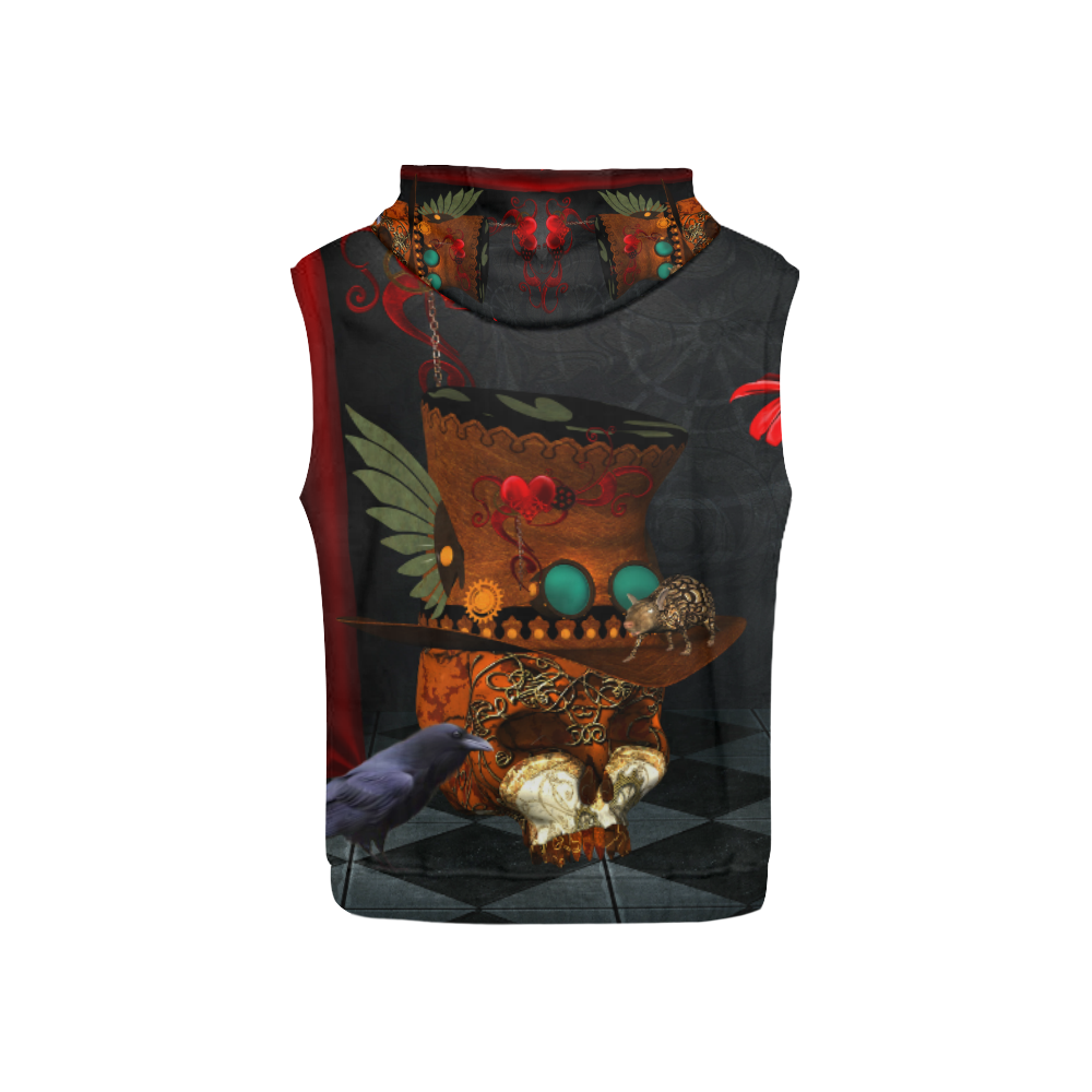 Steampunk skull with rat and hat All Over Print Sleeveless Hoodie for Kid (Model H15)
