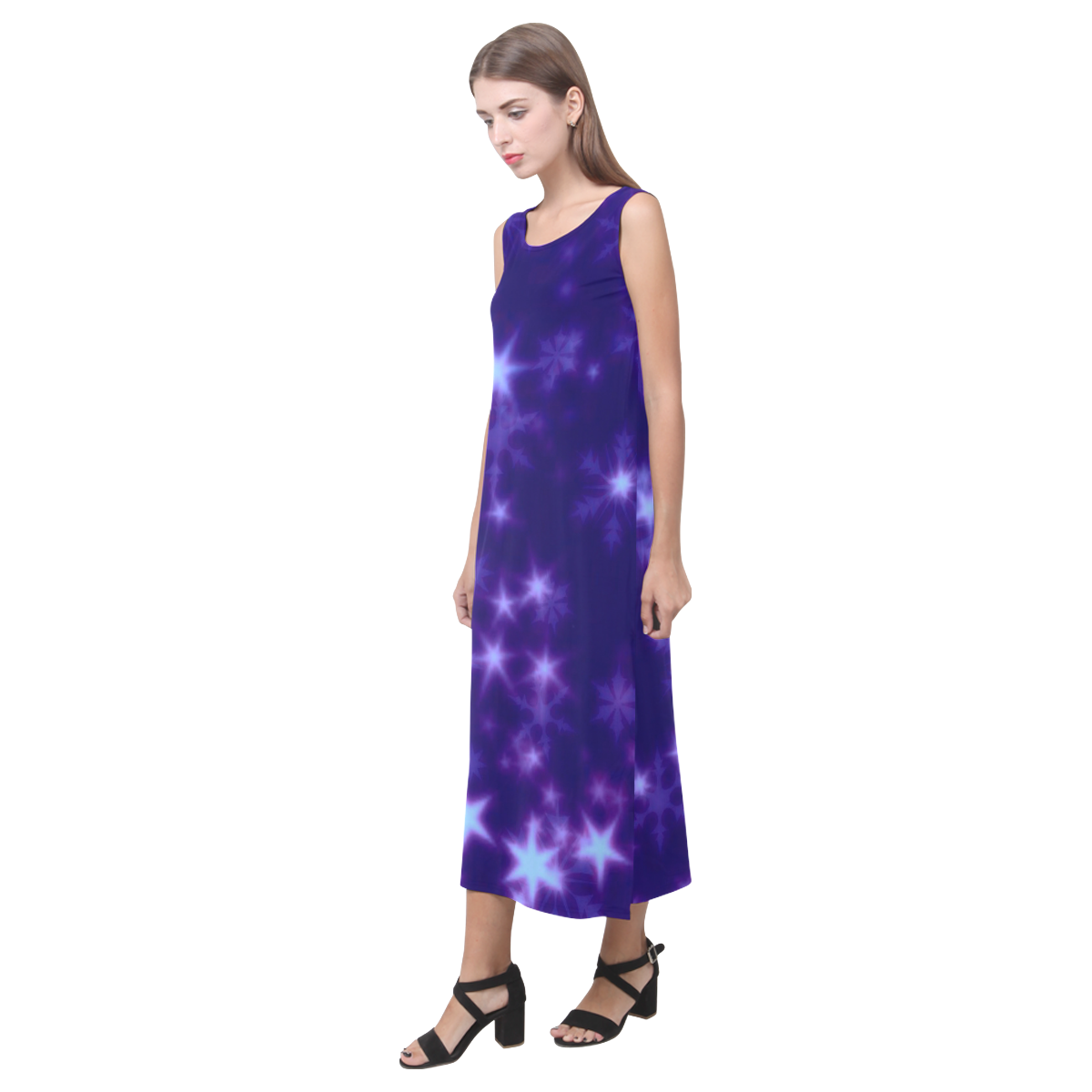 Blurry Stars blue by FeelGood Phaedra Sleeveless Open Fork Long Dress (Model D08)