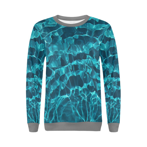 Electric Blue Grass All Over Print Crewneck Sweatshirt for Women (Model H18)