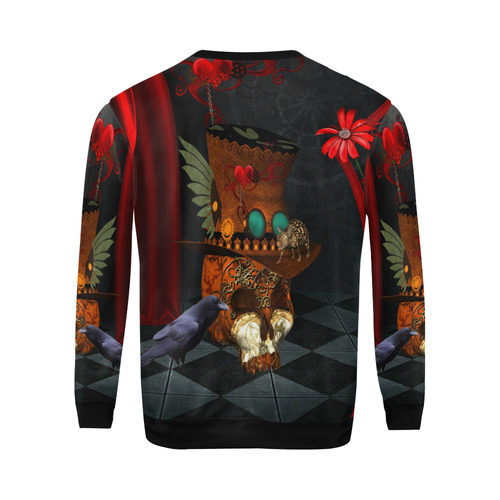 Steampunk skull with rat and hat All Over Print Crewneck Sweatshirt for Men/Large (Model H18)