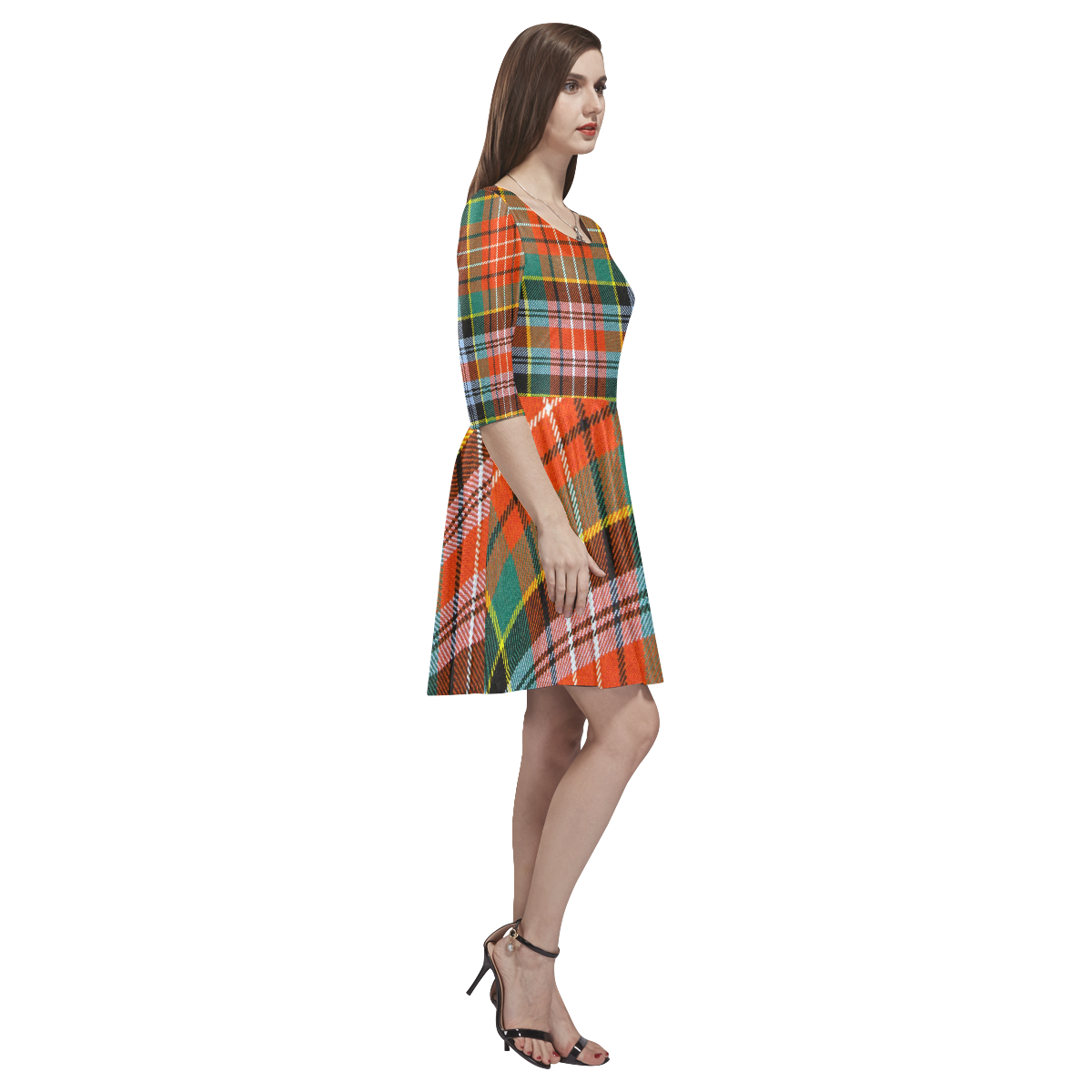 CALEDONIAN TARTAN Tethys Half-Sleeve Skater Dress(Model D20)