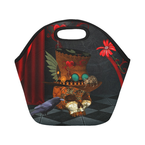 Steampunk skull with rat and hat Neoprene Lunch Bag/Small (Model 1669)