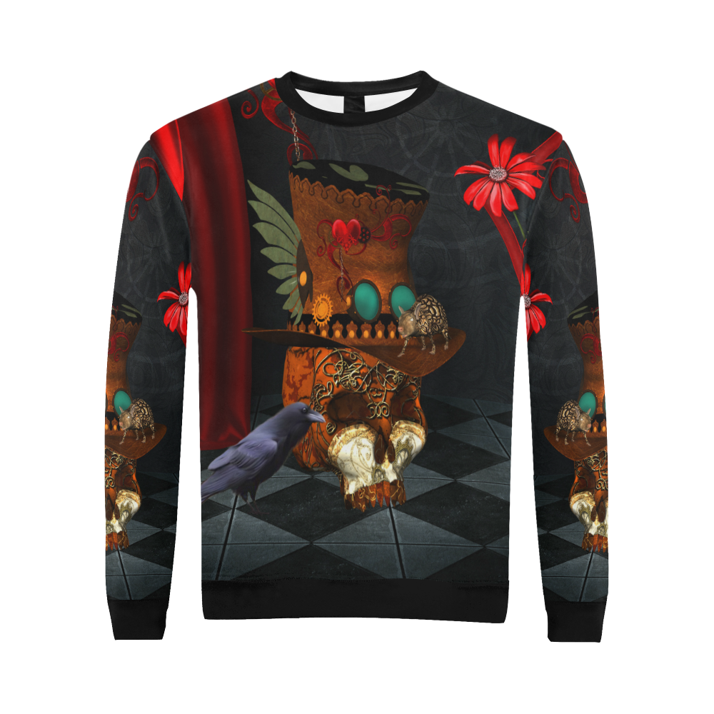 Steampunk skull with rat and hat All Over Print Crewneck Sweatshirt for Men/Large (Model H18)