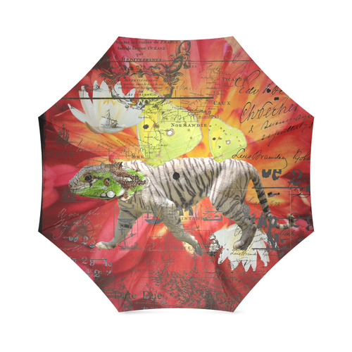 ANIMAL MIX - THE TIGER LIZARD AND THE LOTUS Foldable Umbrella (Model U01)