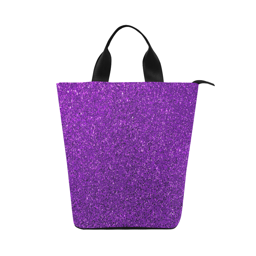 Purple Glitter Nylon Lunch Tote Bag (Model 1670)