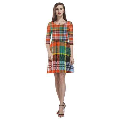 CALEDONIAN TARTAN Tethys Half-Sleeve Skater Dress(Model D20)