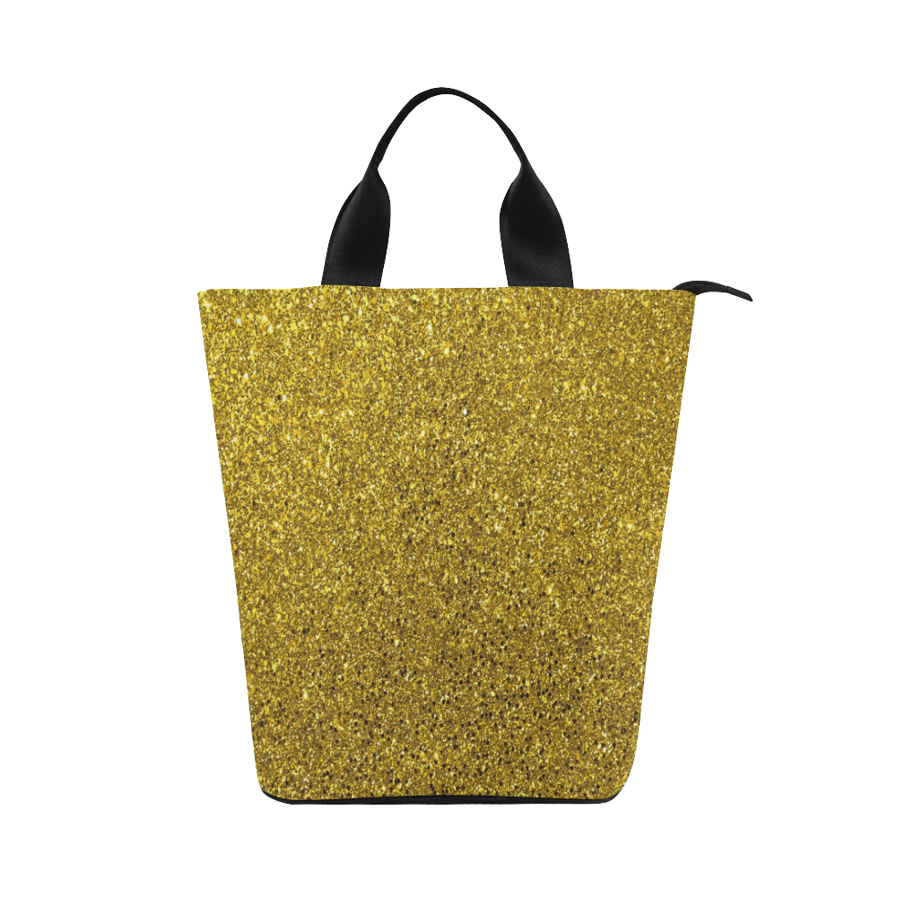 Gold Glitter Nylon Lunch Tote Bag (Model 1670)