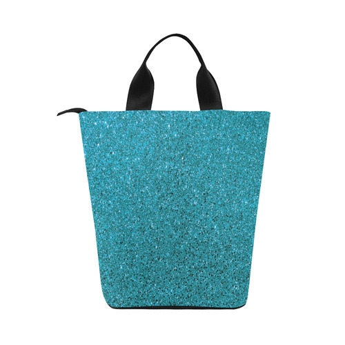 Turquoise Glitter Nylon Lunch Tote Bag (Model 1670)