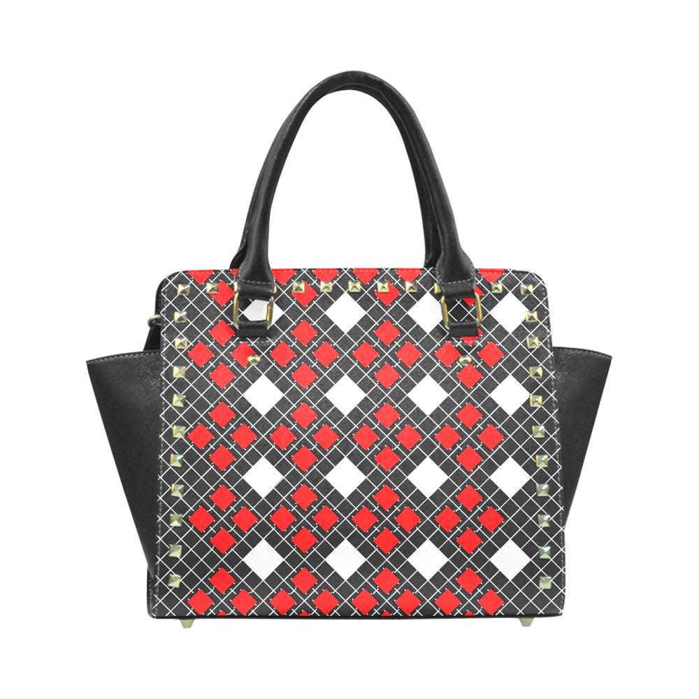 Handbag Red Black White Check Diamond Pattern Rivet Shoulder Handbag (Model 1645)