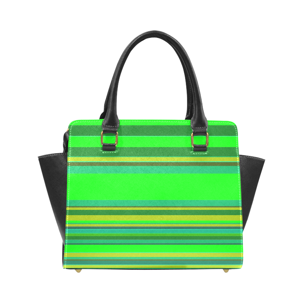 Handbag Green Blue Yellow Stripes Rivet Shoulder Handbag (Model 1645)
