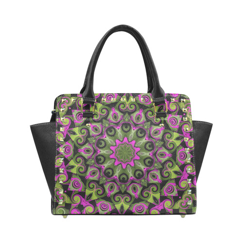 Handbag Green Pink Star Pattern Rivet Shoulder Handbag (Model 1645)