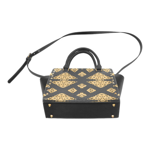 Handbag Diamond Leopard Black Pattern Rivet Shoulder Handbag (Model 1645)