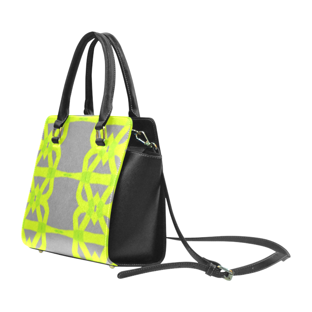 Handbag Green Gray Graphic Pattern Rivet Shoulder Handbag (Model 1645)