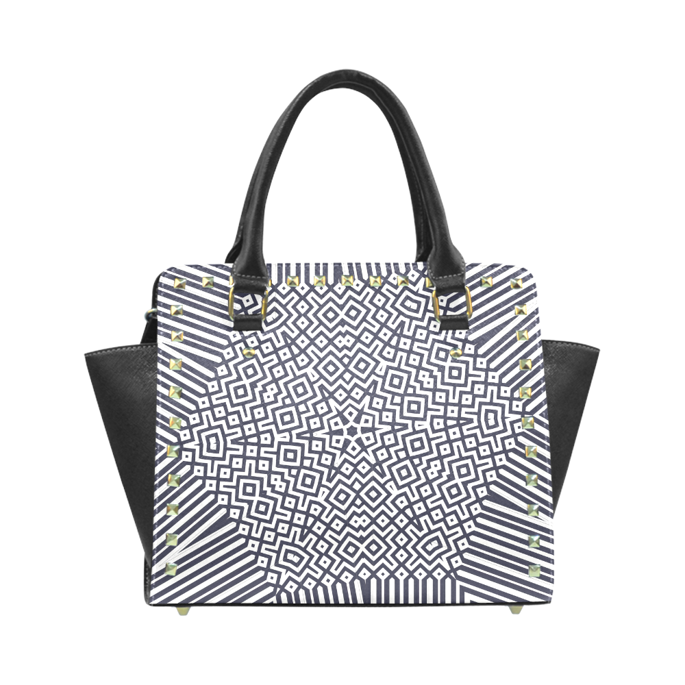 Handbag black white stripes diamond pattern Rivet Shoulder Handbag (Model 1645)