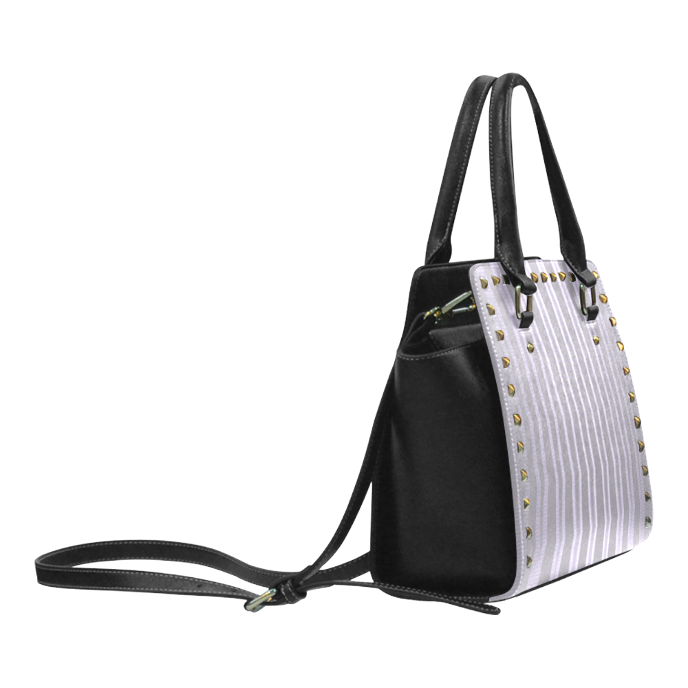 Handbag Silver Gray Stripes Rivet Shoulder Handbag (Model 1645)