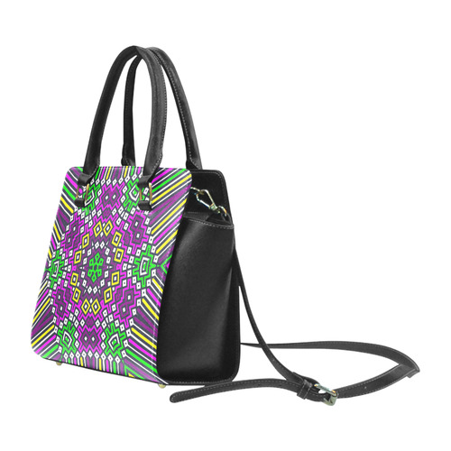 Handbag Colorful Purple Yellow Green Pattern Rivet Shoulder Handbag (Model 1645)