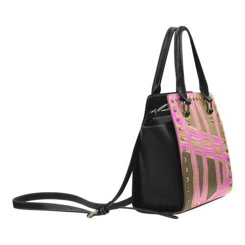 Handbag leopard pink zig zag pattern Rivet Shoulder Handbag (Model 1645)