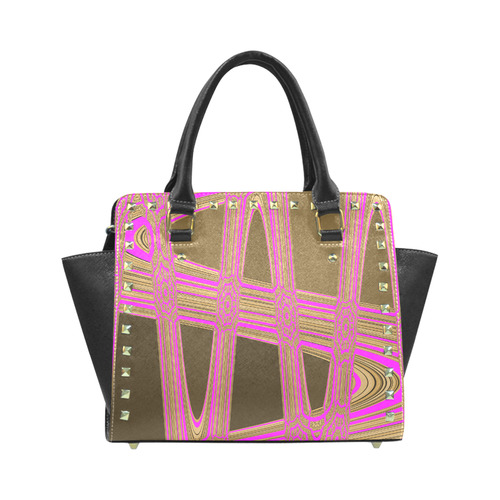 Handbag leopard pink zig zag pattern Rivet Shoulder Handbag (Model 1645)