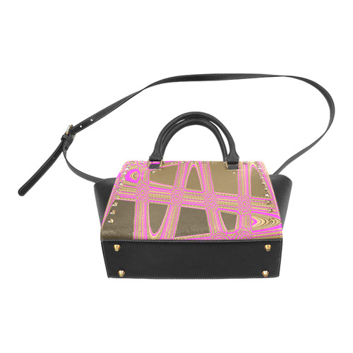 Handbag leopard pink zig zag pattern Rivet Shoulder Handbag (Model 1645)