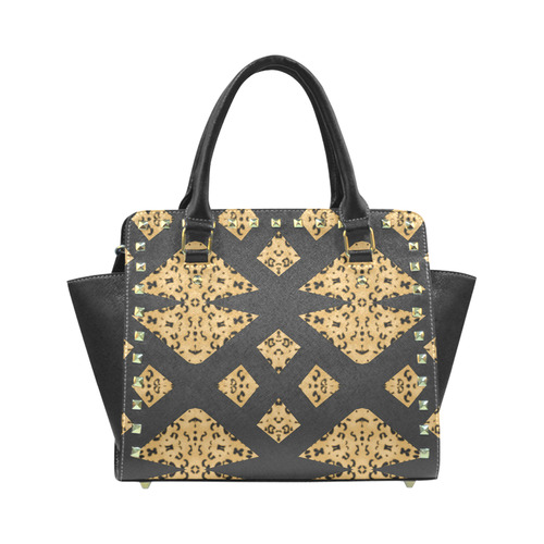 Handbag Diamond Leopard Black Pattern Rivet Shoulder Handbag (Model 1645)