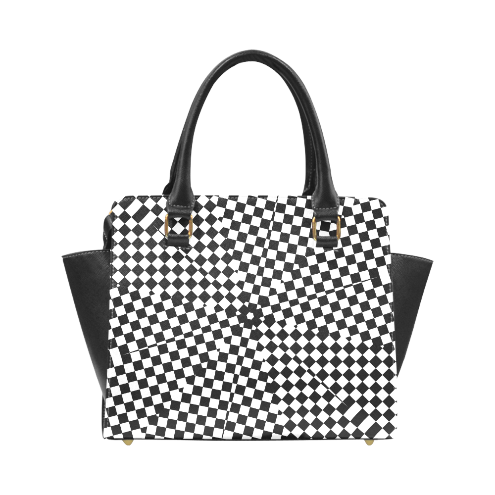 Handbag Black White Star Diamond Pattern Rivet Shoulder Handbag (Model 1645)