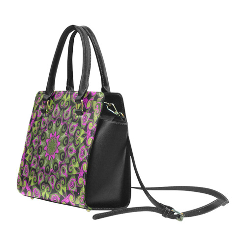 Handbag Green Pink Star Pattern Rivet Shoulder Handbag (Model 1645)