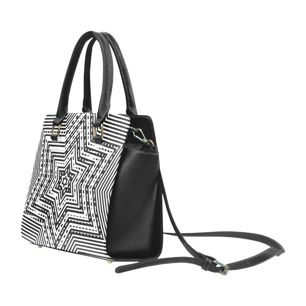 Handbag Black White Stripes Star Pattern Rivet Shoulder Handbag (Model 1645)