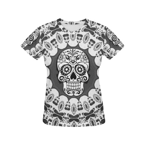 funny Mandala Skull by JamColors All Over Print T-Shirt for Women (USA Size) (Model T40)