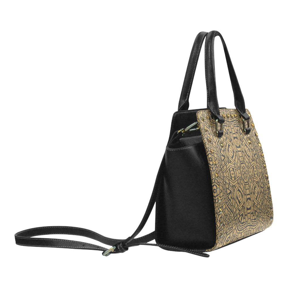 Handbag Leopard Black Pattern Rivet Shoulder Handbag (Model 1645)