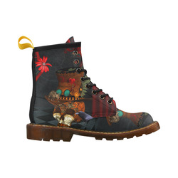 Steampunk skull with rat and hat High Grade PU Leather Martin Boots For Women Model 402H