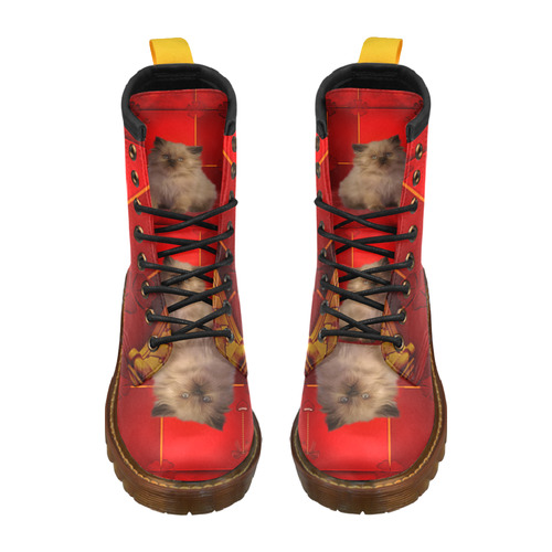 Cute little kitten High Grade PU Leather Martin Boots For Men Model 402H