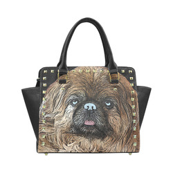 Pekingese Love Rivet Shoulder Handbag (Model 1645)