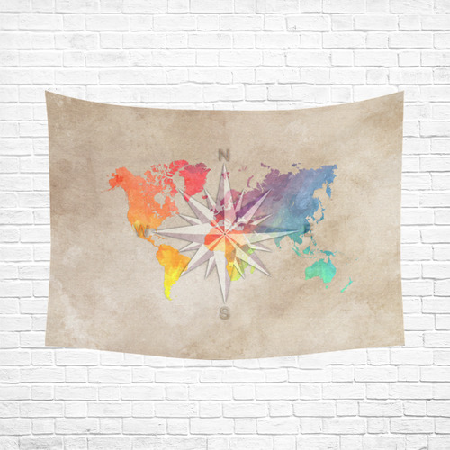 world map wind rose #map #worldmap Cotton Linen Wall Tapestry 80"x 60"