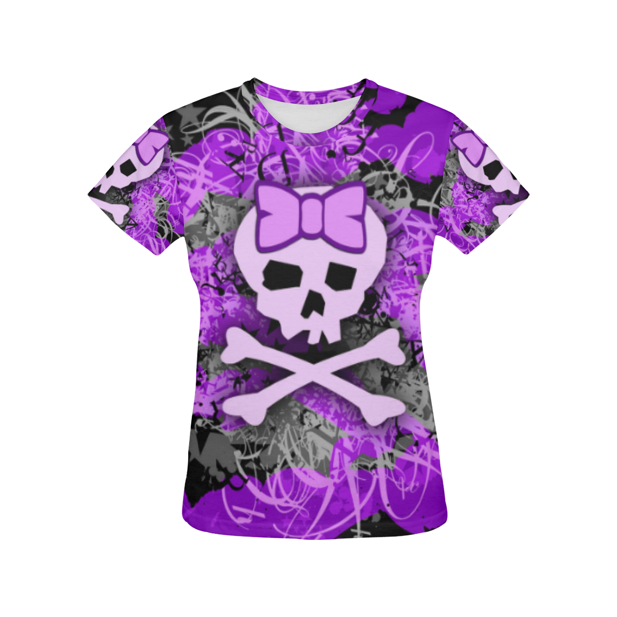 Purple Girly Skull All Over Print T-Shirt for Women (USA Size) (Model T40)