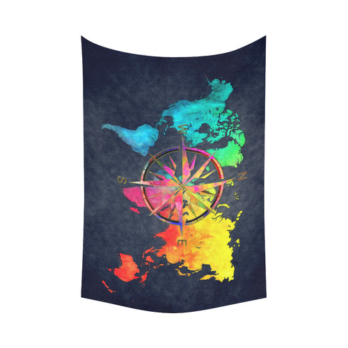 world map wind rose #map #worldmap Cotton Linen Wall Tapestry 90"x 60"