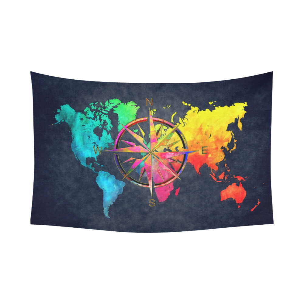 world map wind rose #map #worldmap Cotton Linen Wall Tapestry 90"x 60"