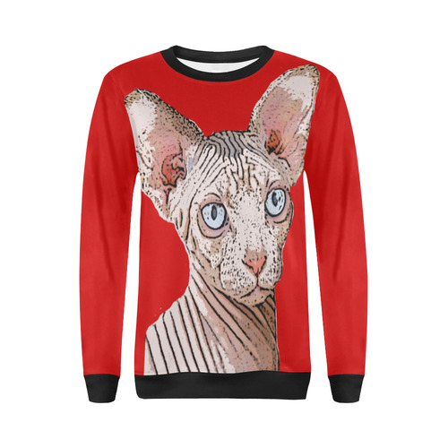Sphynx Love Red All Over Print Crewneck Sweatshirt for Women (Model H18)