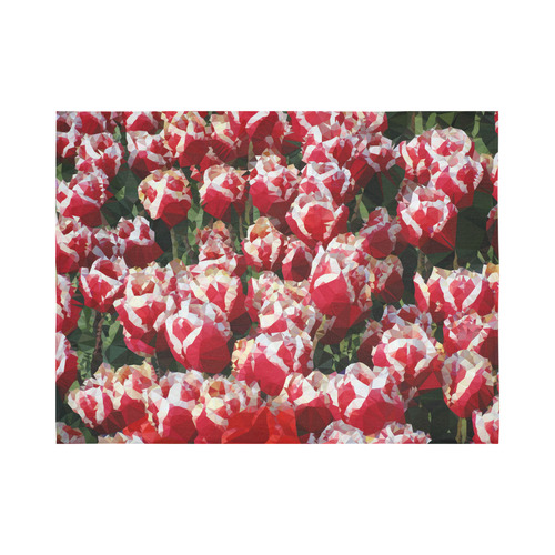 Red & White Tulips Low Poly Floral Polygon Art Cotton Linen Wall Tapestry 80"x 60"