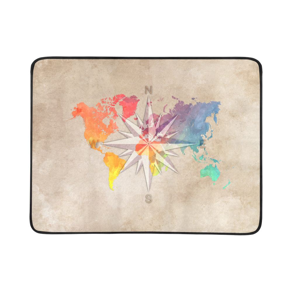 world map wind rose #map #worldmap Beach Mat 78"x 60"