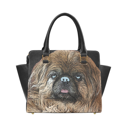 Pekingese Love Rivet Shoulder Handbag (Model 1645)