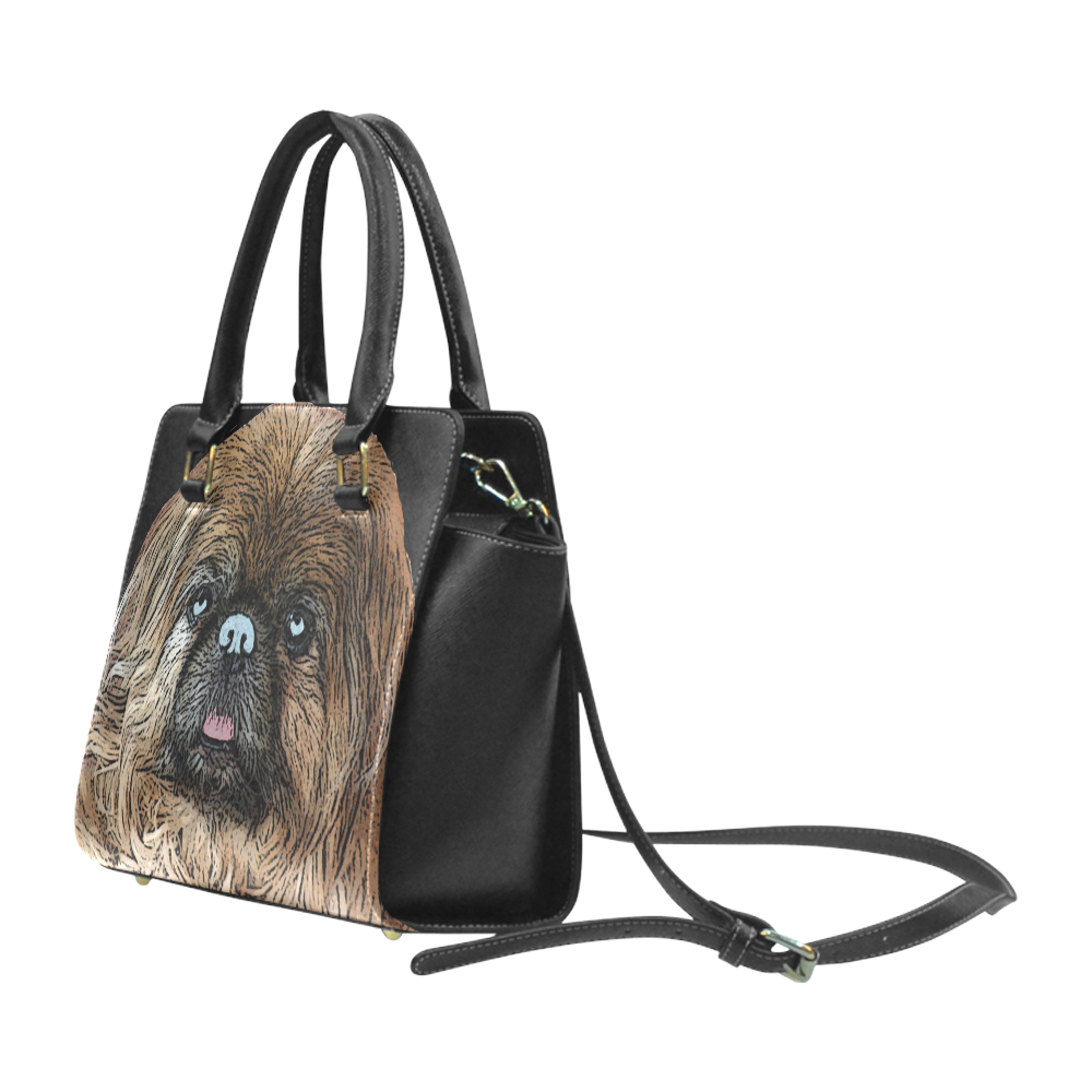 Pekingese Love Rivet Shoulder Handbag (Model 1645)