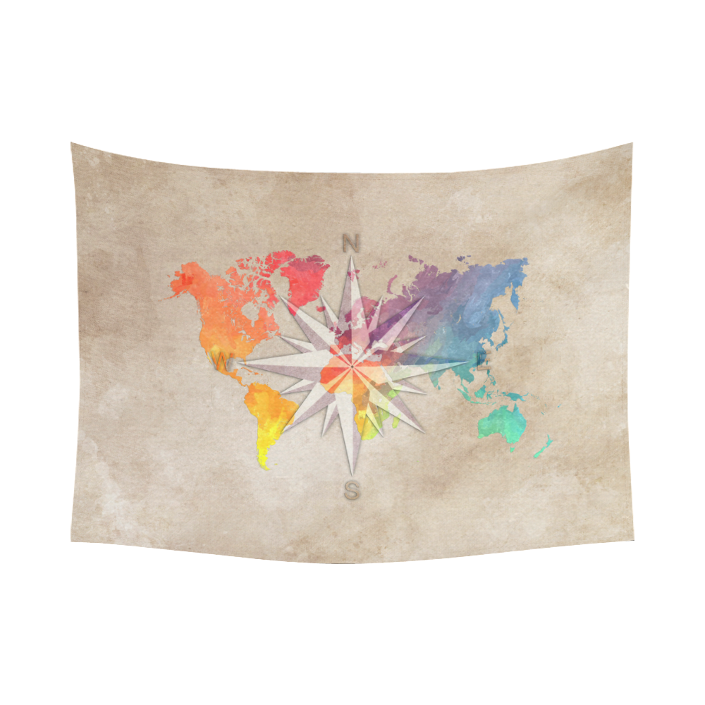 world map wind rose #map #worldmap Cotton Linen Wall Tapestry 80"x 60"