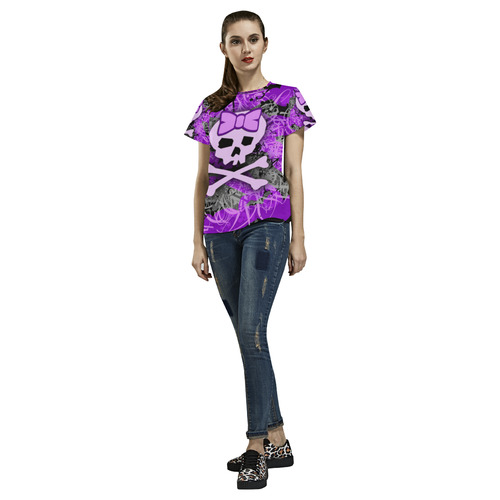 Purple Girly Skull All Over Print T-Shirt for Women (USA Size) (Model T40)