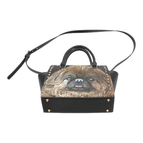 Pekingese Love Rivet Shoulder Handbag (Model 1645)