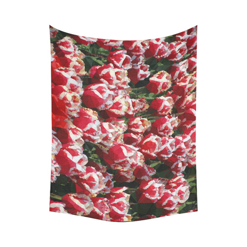 Red & White Tulips Low Poly Floral Polygon Art Cotton Linen Wall Tapestry 80"x 60"